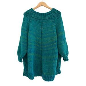 Handmade Heavyweight Knit Pullover Sweater Women XL Turquoise Winter Oversized